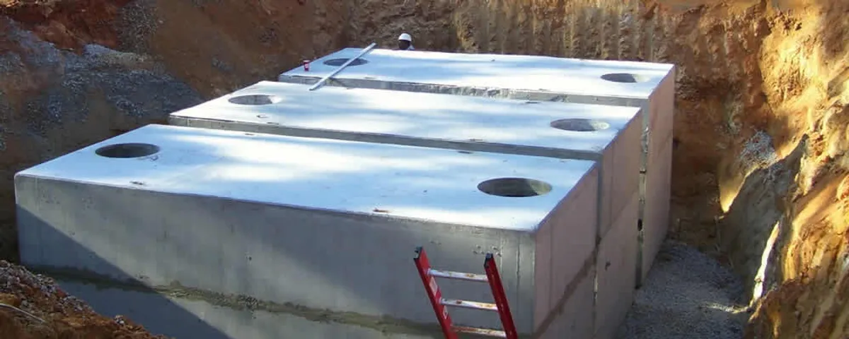 Septic tank installation site with a newly placed concrete tank in Boise, ID